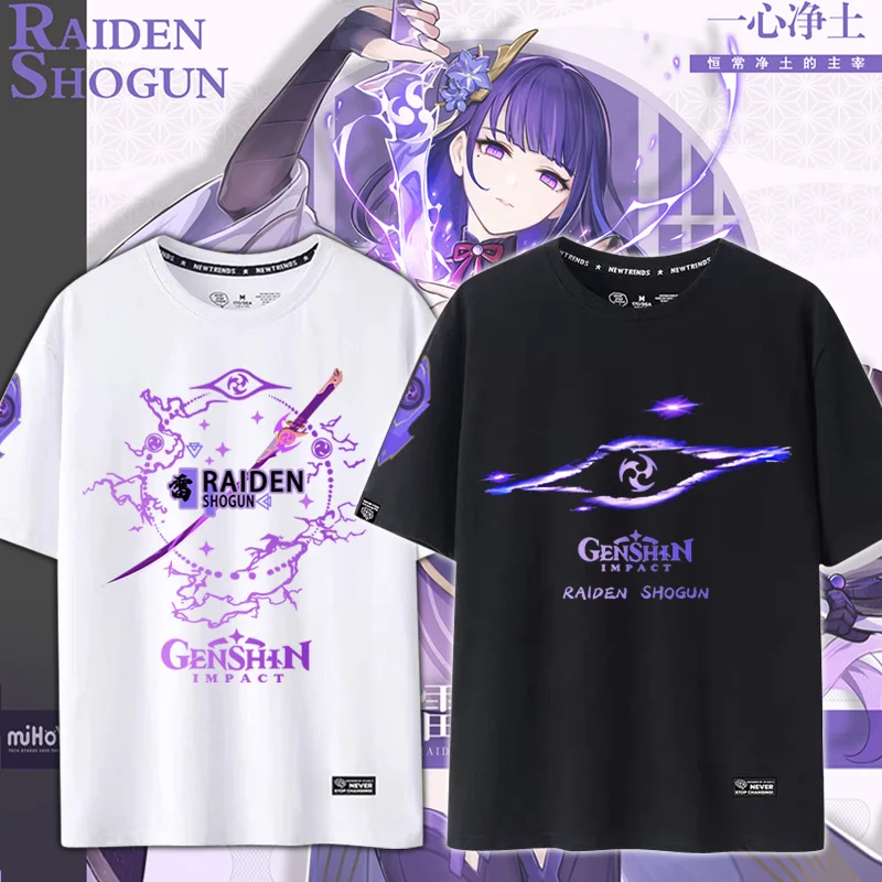 Genshin Vpliv Anime Poletne Kratek Rokav Obleka človek, ženska Tee T-shirt Inazuma Raiden Shogun Slike 0