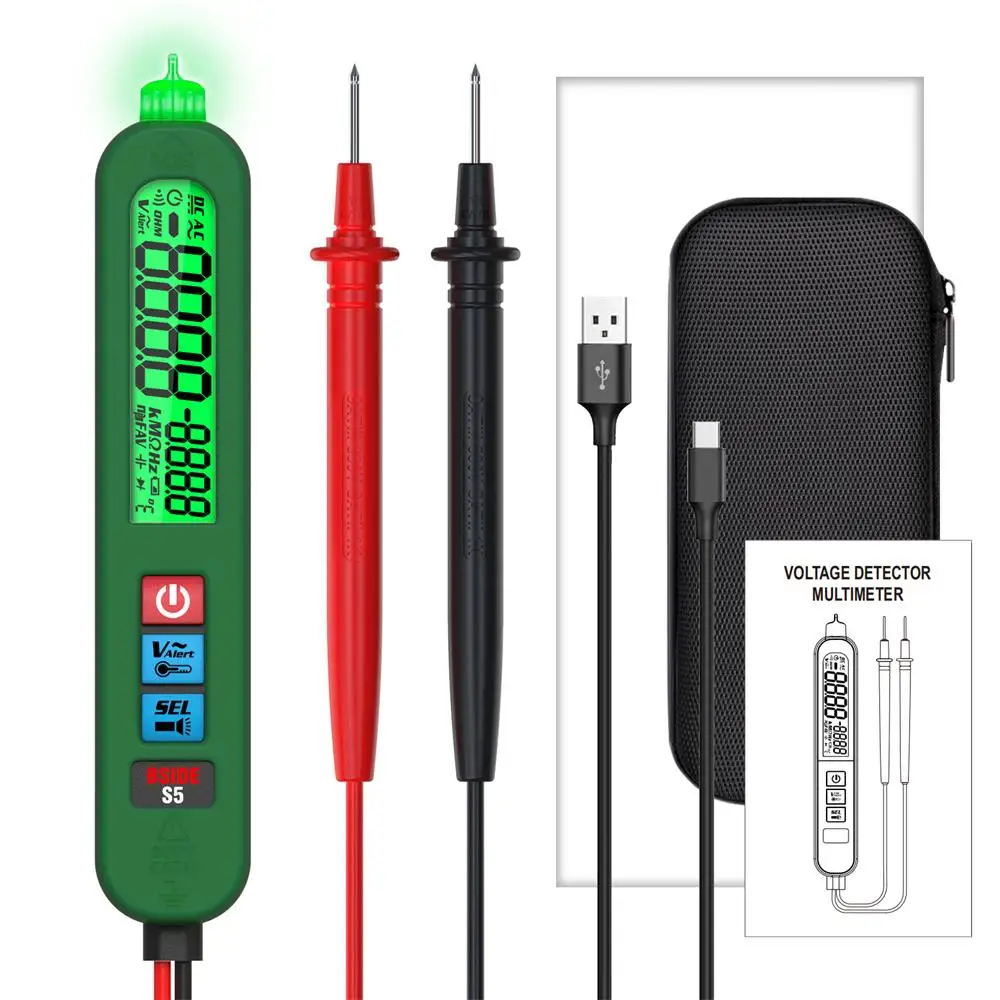 NOV Tester Napetosti Smart Detektor brezkontaktno Električni Pero Digitalni Multimeter USB Polnjenje Auto DC AC NKV Hz Živo Indikator Slike 0