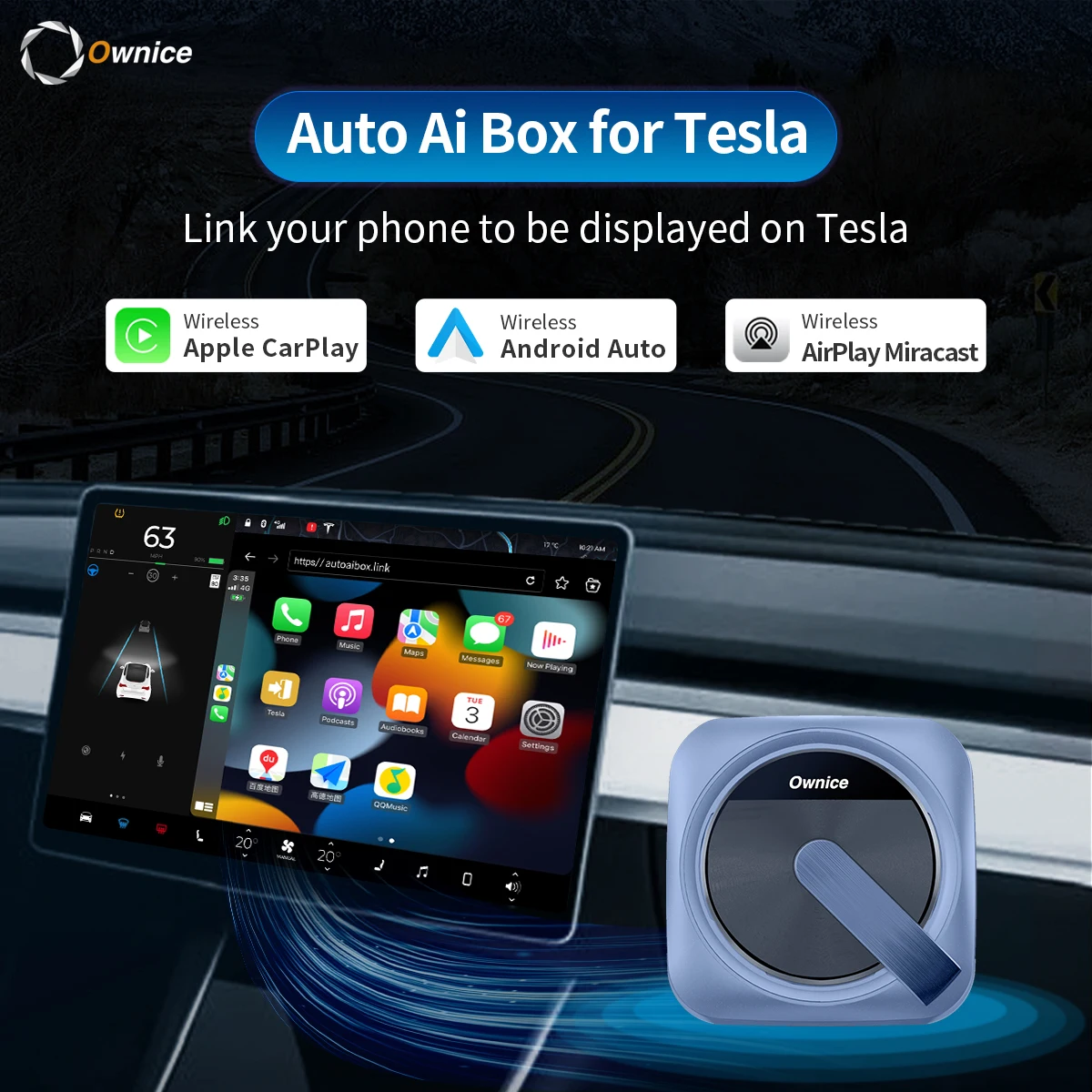 Ownice T3 za Tesla Model 3 Model Y S X 2022 2023 dodatna Oprema uporabljajte Brezžično Carplay AirPlay Android Auto za Spotify Waze Youtube Slike 0