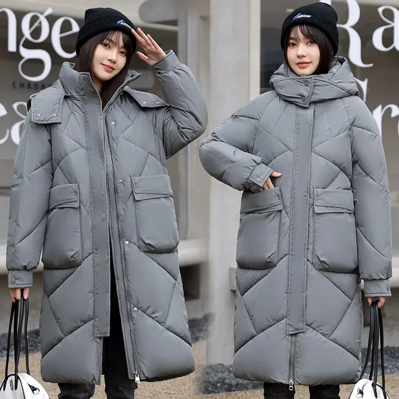 srednja dolžina navzdol oblačila bombaž ženske zimske obrabe z velikimi žepi Novo Leto svoboden zgosti korejska različica bombaž jakna Slike 0