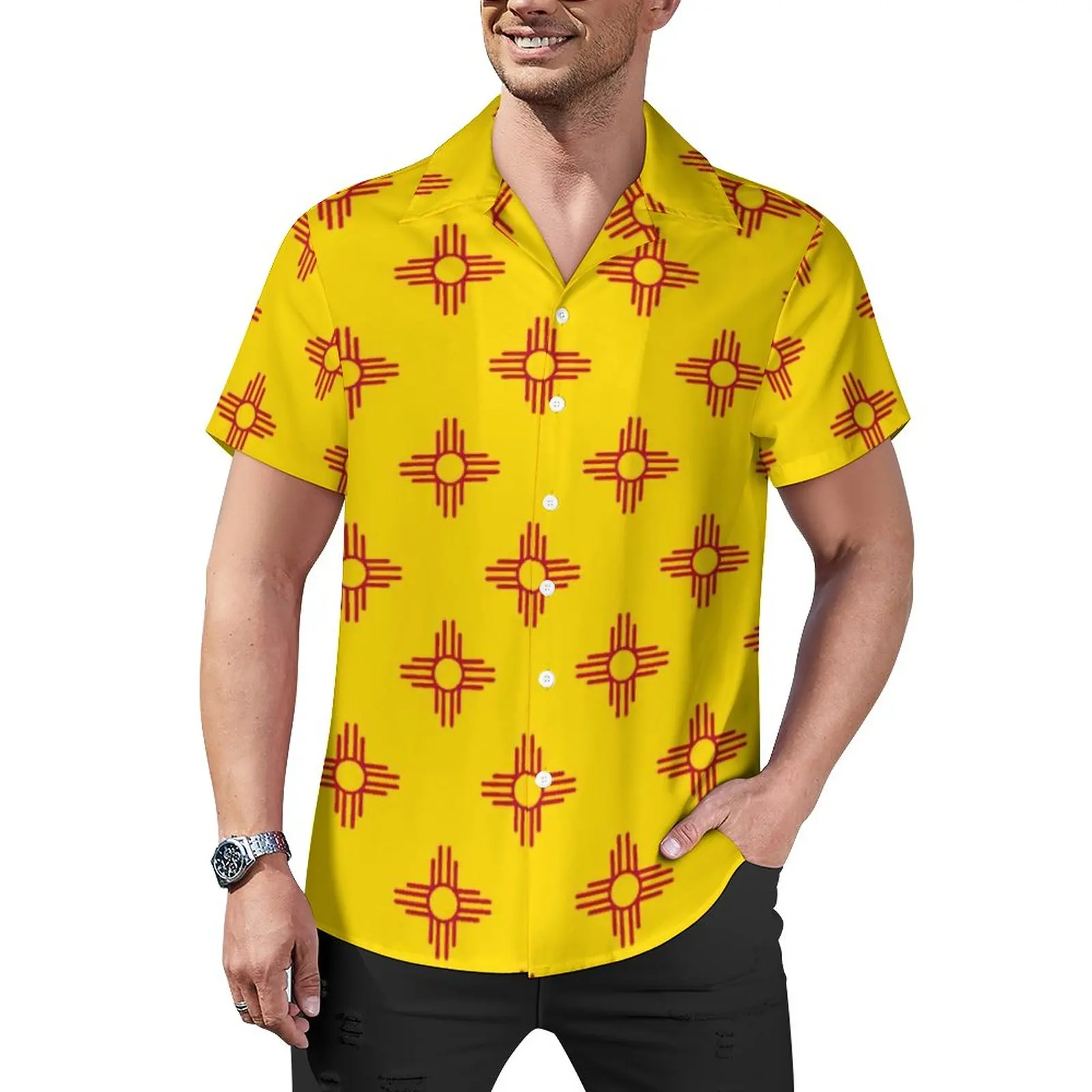 Zia Sonce Simbol Priložnostne Majice Novi Mehiki, Državne Zastave, Rdeče Plaži Majica Hawaiian Vintage Bluze Človek Grafika Plus Velikost Slike 0