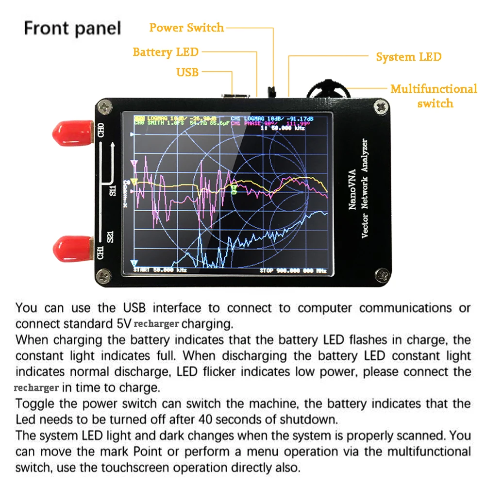LCD 3G Vektorski Analizator Omrežja S-A-A-2 Nano VNA-F V2 Antena Analyzer Kratkotalasni HF VHF UHF Ukrep Duplexer Filter Slike 1
