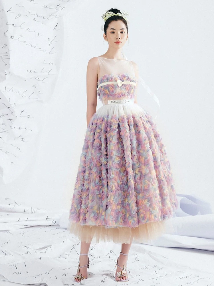 [YA Studio] Težka Pisane 3D Flower Fairy Oblikovalec Predstavlja Eleganten Stranka Obleko Obleke Za Ženske 2023 Poletje Moda Slike 1