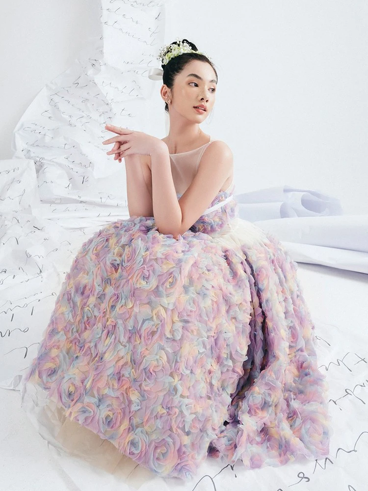 [YA Studio] Težka Pisane 3D Flower Fairy Oblikovalec Predstavlja Eleganten Stranka Obleko Obleke Za Ženske 2023 Poletje Moda Slike 2