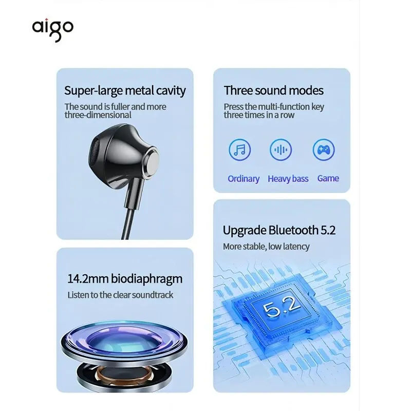 Original Aigo W01 TWS Brezžične Slušalke Bluetooth 5.2 Šport Hrupa Preklic Neckband Vodotesne Slušalke Mikrofon Slike 3