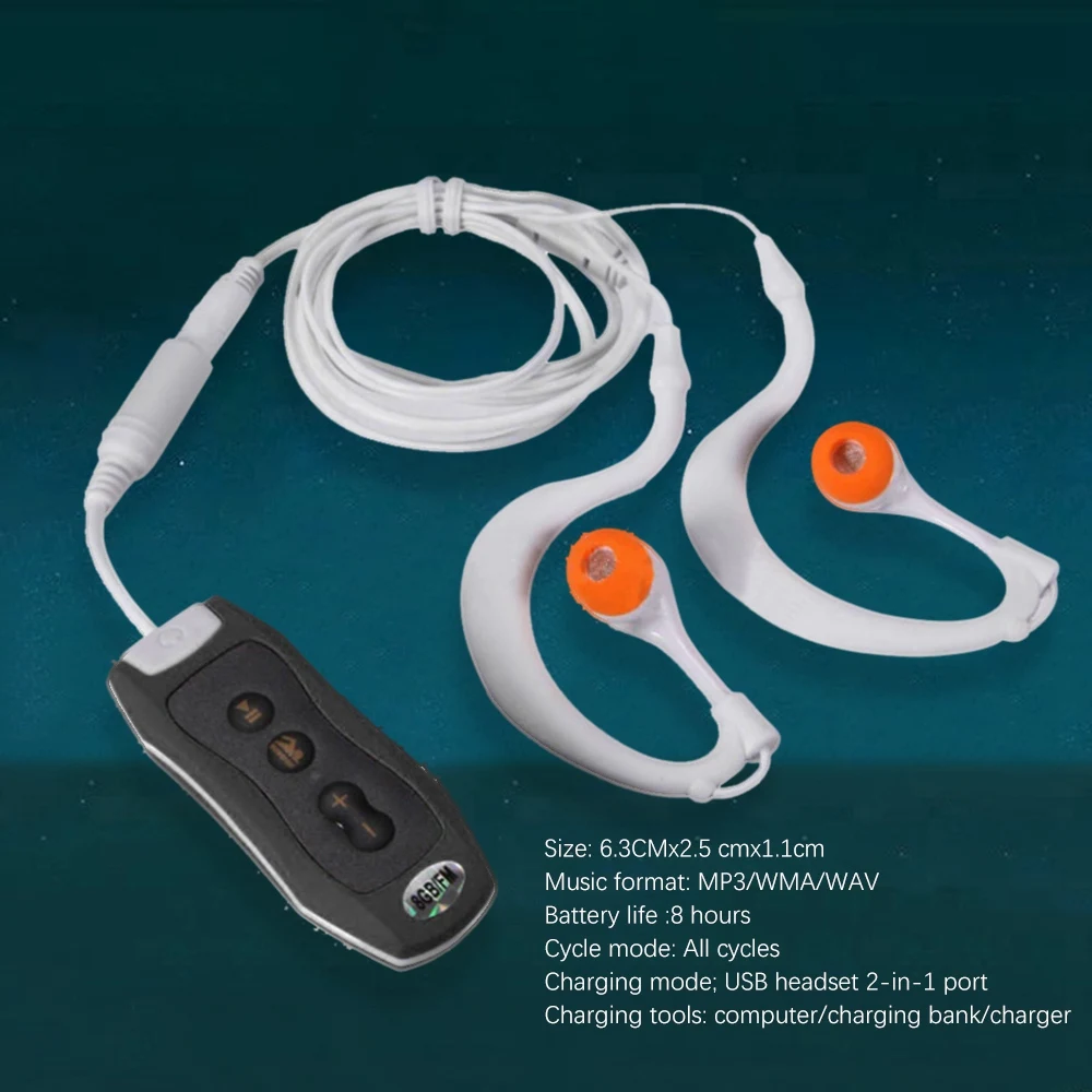 Predvajalnik Glasbe MP3 z Bluetooth in Podvodni Slušalke za vodne športe, Plavanje Krogov Kratek Kabel 4GB-Črn Slike 3