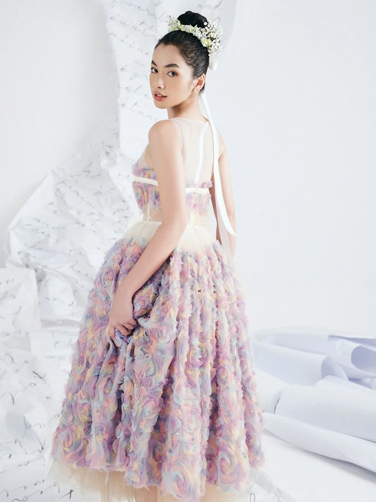 [YA Studio] Težka Pisane 3D Flower Fairy Oblikovalec Predstavlja Eleganten Stranka Obleko Obleke Za Ženske 2023 Poletje Moda Slike 3