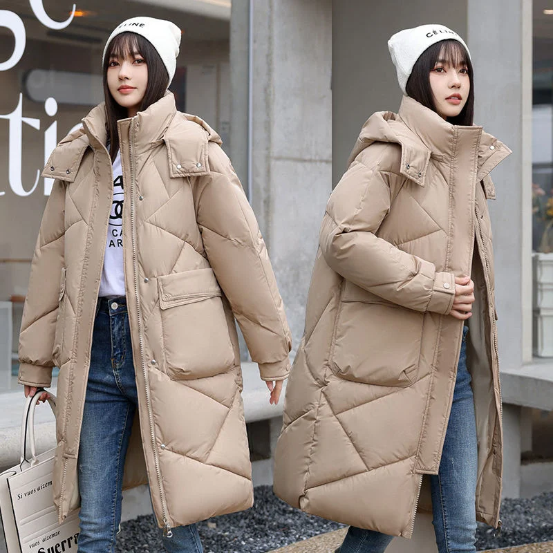 srednja dolžina navzdol oblačila bombaž ženske zimske obrabe z velikimi žepi Novo Leto svoboden zgosti korejska različica bombaž jakna Slike 4