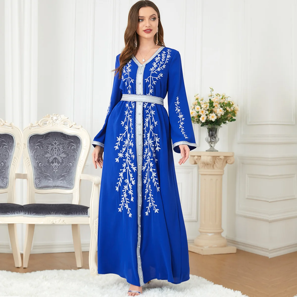 Trendy na Bližnjem vzhodu, Vezene Dolg Rokav Obleka za Ženske Oblačila Viskoze Ženske Obleka za Ženske Slike 4
